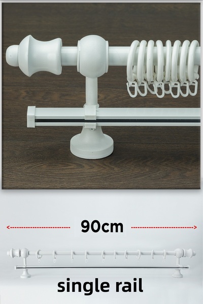 wenthi Suport pentru perdea din lemn alb rustic cu o singură șină Venti 90 Cm