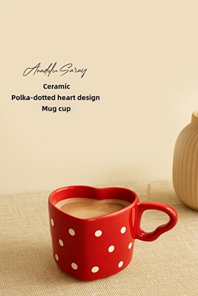 Anadolu Saray Handmade Ceramic Polka Dot Heart Design Mug Mug Cup Handmade Mu...