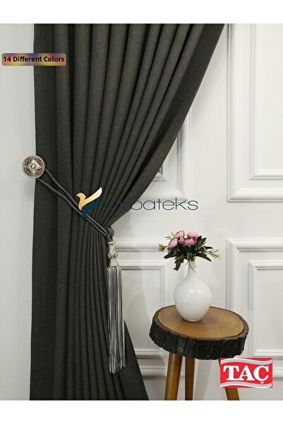 farbateks Anthracite Grey Linen Background Curtain 1E3 Drapped Pleated Backgr...