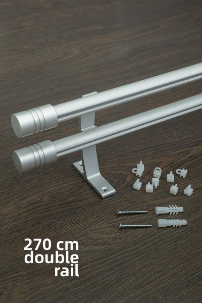 wenthi Suport pentru perdele cu șină dublă de 270 cm, metal rustic, gri mat, ...