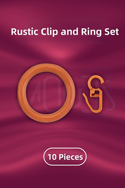 Moud's Inel și clemă pentru perdea rustică, culoare stejar, 10 bucăți
