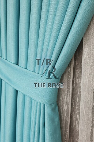 The Rose ستارة خلفية من الكتان، لون فيروزي، خلفية لوحة، طيات كثيفة، مع حزام، ...