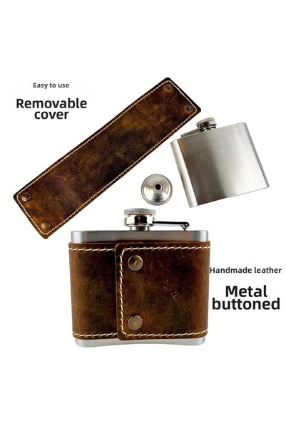 PERLOTUS 5 oz 150 Cc Hazelnut Brown Crazy Leather Sheathed Handmade Steel Whiskey Hip Flask