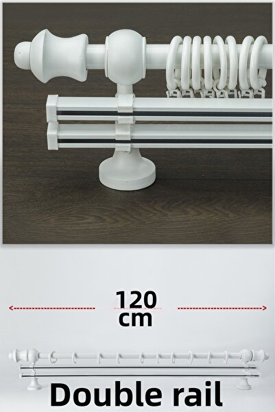 wenthi Suport pentru perdele din lemn alb rustic cu două șine Venti 120 cm