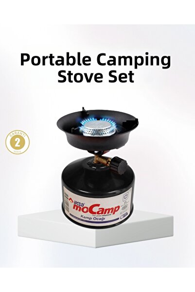 ARMÜZ Sobă de camping în aer liber, set de gătit portabil pe gaz, cu trei pic...