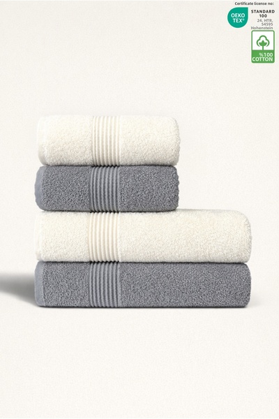 Ellaline Комплект от 4 кърпи за баня, 100% памук, сертифицирани за тяло и гла...