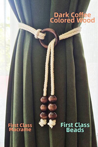 Armashine Καφέ Ξύλινο Μακραμέ Κορδόνι για Κουρτίνες με Χάντρες – Μακραμέ Κορδ...