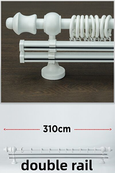 wenthi Suport pentru perdele din lemn alb rustic cu două șine Venti 310 Cm