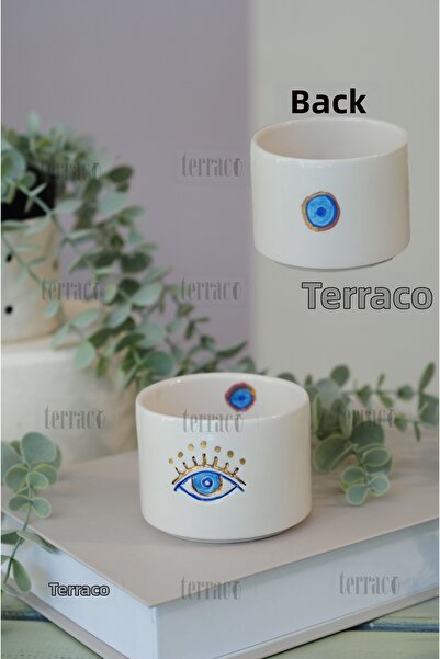 terraco ceramic كوب سيراميك مصنوع يدويًا بنمط عينين مع تفاصيل ذهبية