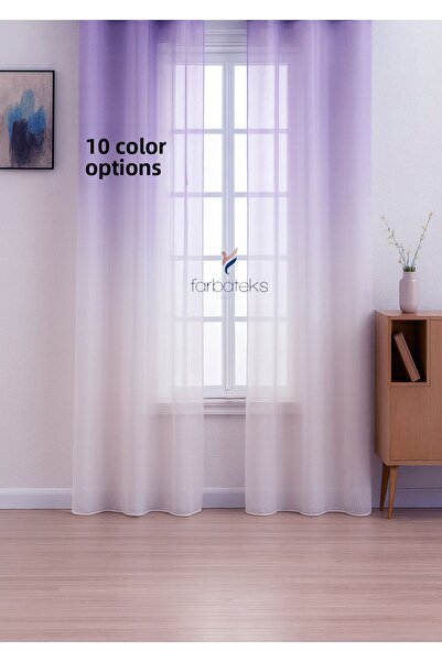 farbateks Purple Tulle Curtain Gradient Color Transitioning 2 Layers Pleated ...