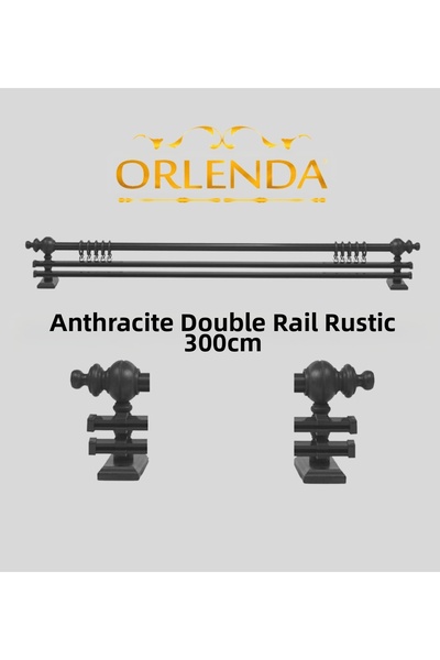 Orlenda Țeavă de aluminiu cu cap din lemn antracit Umeraș rustic pentru perde...