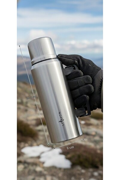 Le Paon ترمس من الفولاذ المقاوم للصدأ سعة 1 لتر بمقبض قابل للطي مانع للتسرب ي...