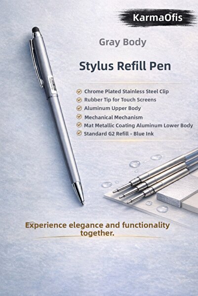 KarmaOfis Stylus Ballpoint Pen |   Gray Body |   Touchscreen Compatible Premi...