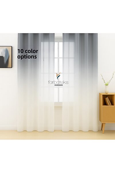 farbateks Gray Anthracite Tulle Curtain Gradient Color Transitioning 2 Layers...