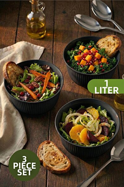 Vienev مجموعة من 3 أوعية بلاستيكية للخلط والتخزين سعة 1 لتر، لون أنثراسيت