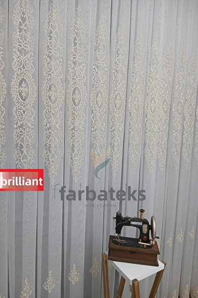 Brillant Şehrazat Gold Motif Embroidered 3-Layer Pleated Iron-Free Living Roo...