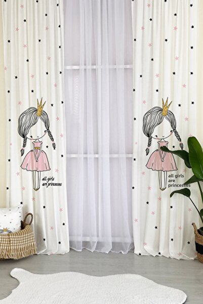 Evmila Princess Girl Patterned White Background Curtain 172