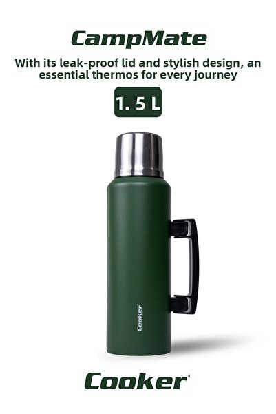 Cooker ترمس من الفولاذ المقاوم للصدأ بسعة 1.5 لتر مع مقبض