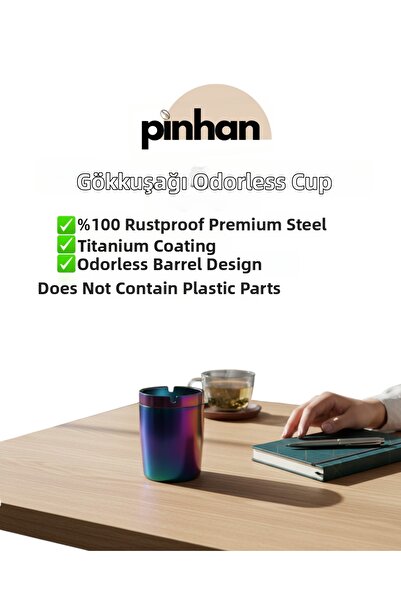PİNHAN Stainless Rainbow Steel Lid Odorless Ashtray