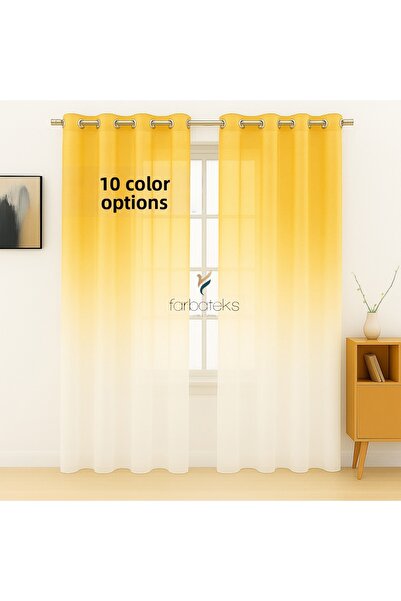 farbateks Melon Orange Color Colorful Rustic Eyelet Tulle Curtain Gradient Co...
