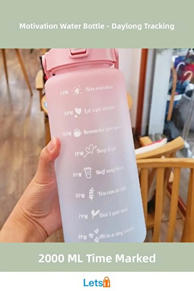Letsii زجاجة مياه يومية بسعة 2 لتر بتصميم ملهم