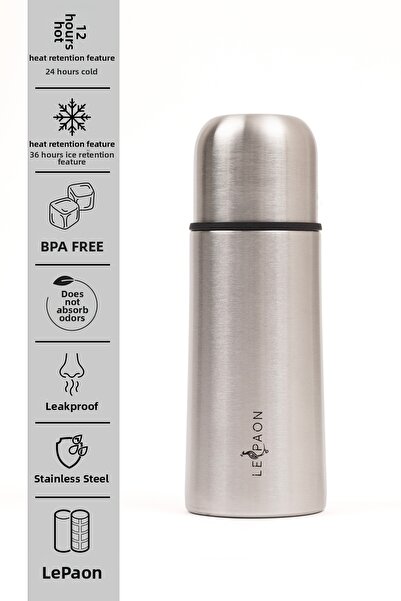 Le Paon ترمس ستانلس ستيل سعة 300 مل، طبقة مزدوجة، يحافظ على الحرارة لمدة 12 س...