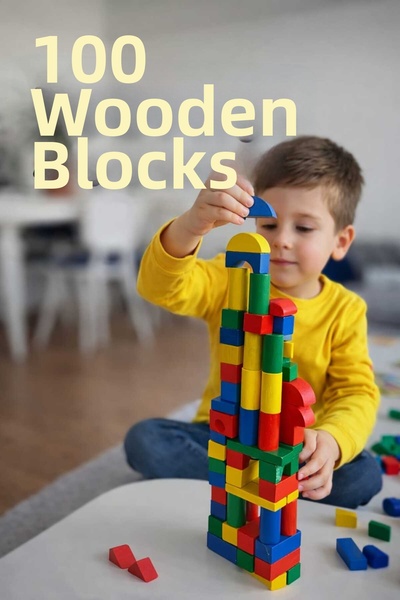 TOHA مكعبات خشبية تعليمية من وودوي 100 قطعة - لعبة مكعبات لتنمية الذكاء والمه...