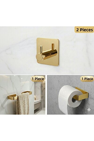 Staal Shiny Gold Bathroom Set – 304 Stainless Steel, Towel, Toilet Paper and ...