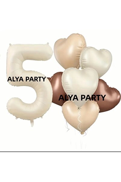 ALYA Party Birthday Set with Number Foil Balloons and Retro Color Heart Foil ...