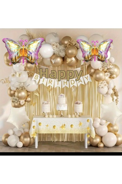 ALYA Σετ γενεθλίων PARTY Πολλά μπαλόνια με μικτή χρυσή πεταλούδα