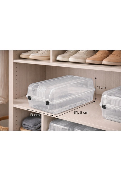 Bee Home صندوق أحذية ورف أحذية بغطاء، صندوق بلاستيكي منظم للأحذية 31.5×19×11 سم