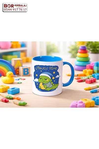 Borambalaj Sleepy Dino Mug with Blue Inside and Handle