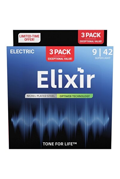 Elixir 009-042 Optiweb Electric Guitar Strings Economical 3-Piece Set (16571)