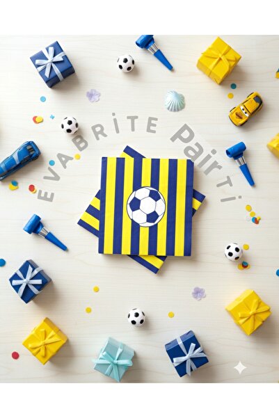 Evabrite Yellow Navy Blue Fan-Themed Birthday Napkin - Pack of 20 - 33X33 cm ...