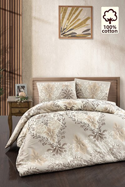 CAQQA 100% Cotton Lara Ecru Double Duvet Cover Set
