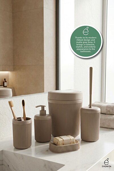 EVONİTA طقم حمام عصري مكون من 5 قطع |   وعاء للنفايات، حامل صابون، موزع صابون...