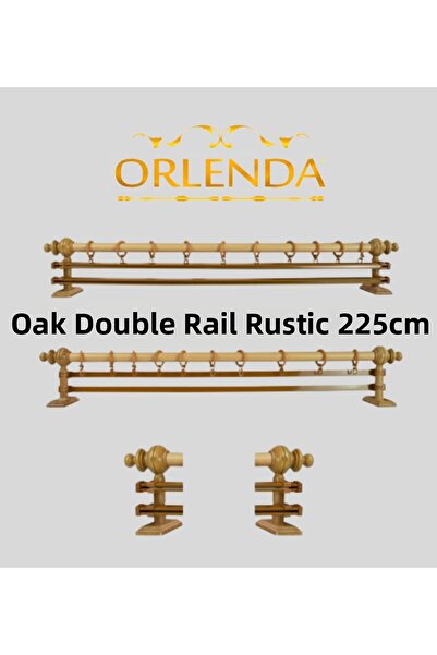 Orlenda Suport pentru perdea rustic din aluminiu cu cap din lemn, șină dublă ...