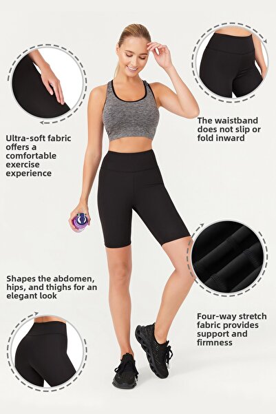 Los Ojos Γυναικείο μαύρο ψηλόμεσο χαλαρό ποδηλατικό σορτς Κοντό αθλητικό κολά...