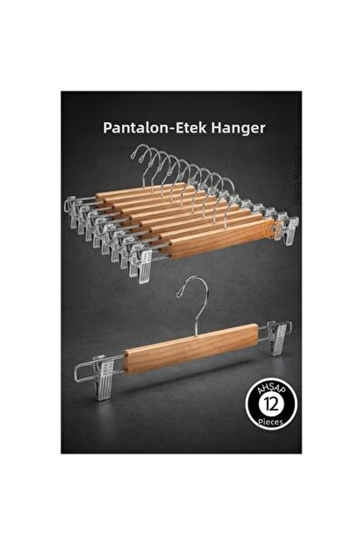 ModaCar 12 Pieces Wooden Trouser Skirt Hangers - 36cm Organizer Set with Adju...