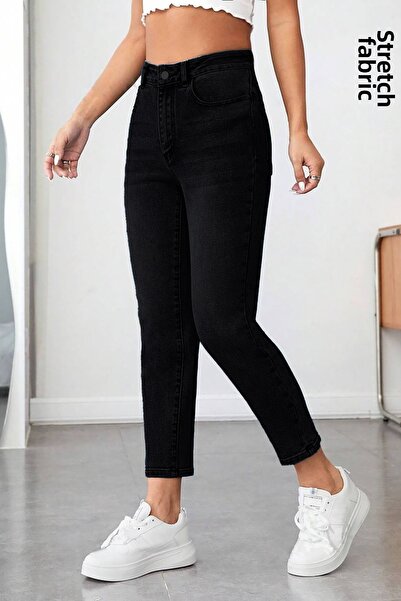 CEDY DENIM High Waist Mom Fit Jeans - Stretchy and Lycra Black Women's Jeans ...
