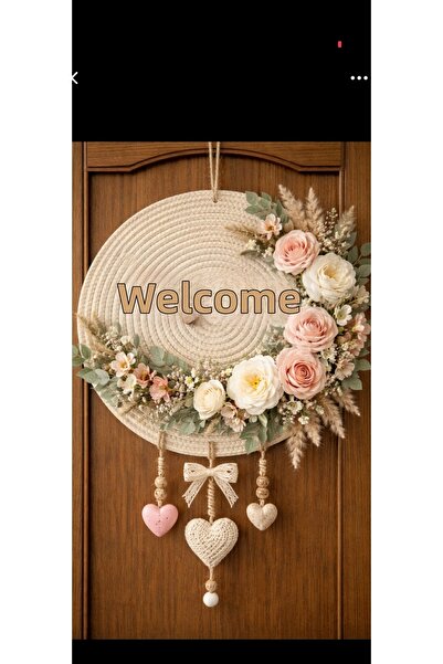 HatesaHome Wicker Door Ornament – Handmade Bohemian Door Decoration with Welc...