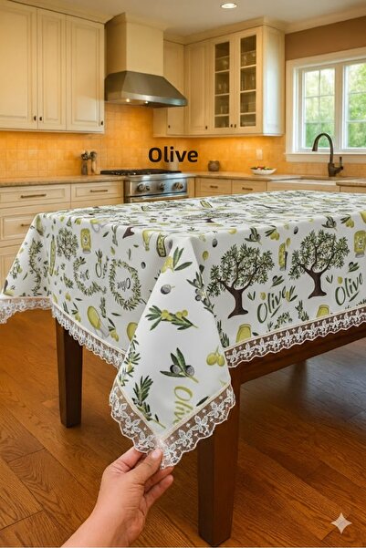 Rona Home مفرش طاولة فاخر من قماش البط المنقوش بالزيتون مع حواف من الدانتيل، ...