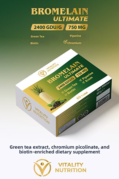Vitality Nutrition بروميلين ألتيميت 750 ملغ 2400 جي دي يو/جي 60 قرص (شاي أخضر...