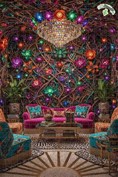 Teona Ahşap لغز خشبي مؤطر بطبقتين بمظهر لوحة زيتية لزهور الغابة السحرية 800 ق...