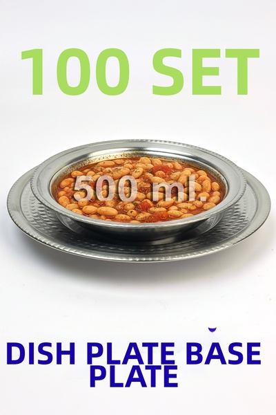 Binbir Trend Stainless Steel 2-Piece Dinner Plate Set - Restaurant Type Chrom...