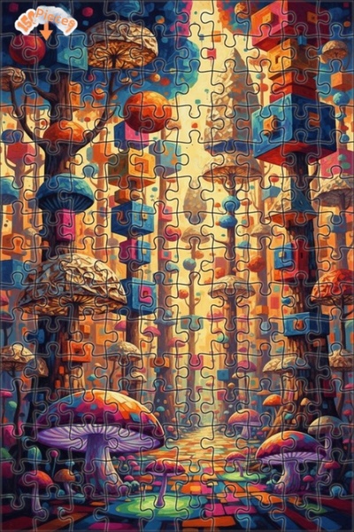 Teona Ahşap لغز خشبي بمظهر لوحة زيتية لغابة الفطر الملونة 150 قطعة 20×30