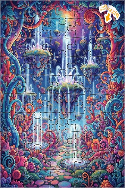 Teona Ahşap لغز خشبي مؤطر بطبقتين بمظهر مائي ملون، بتصميم بلد الشلالات الغامض...