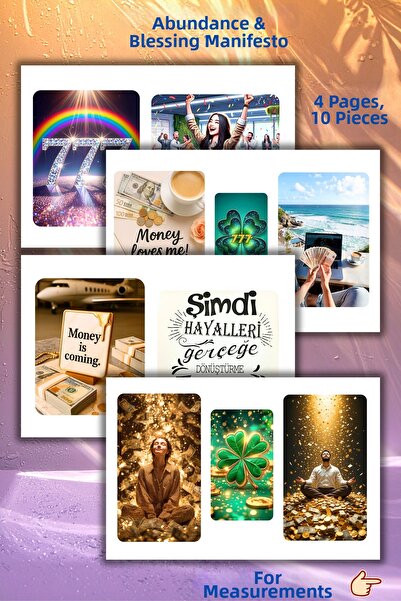 birikiyedi مجموعة ملصقات 4 أوراق للثراء والازدهار/لوحة الرؤية/لوحة الأحلام/ال...