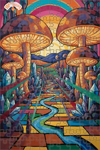 Teona Ahşap Magical Mushroom Crystal Valley Oil Painting Look Wooden Puzzle 1...