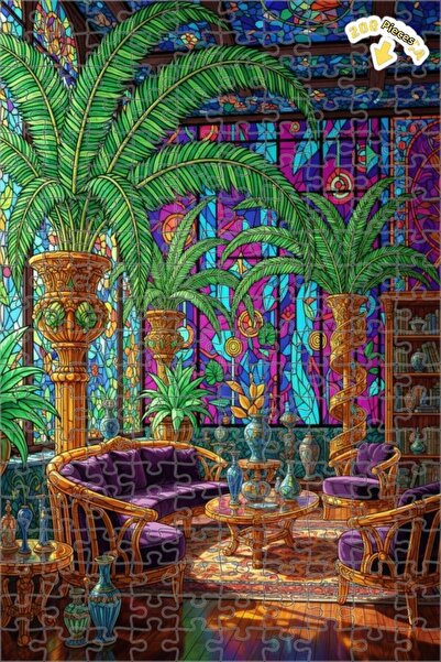 Teona Ahşap لغز خشبي بإطار من الأوراق النباتية أزرق بلون الكوبالت قطعة 25x35